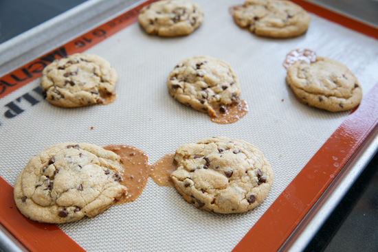 Stuffed Peanut Butter Cup Chocolate Chip Cookies from @loveandoliveoil