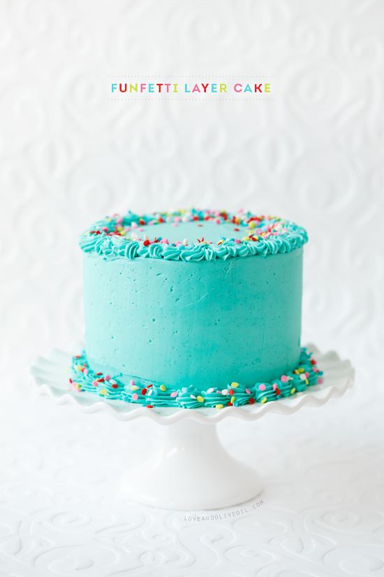 Frosted Funfetti Layer Cake from @loveandoliveoil