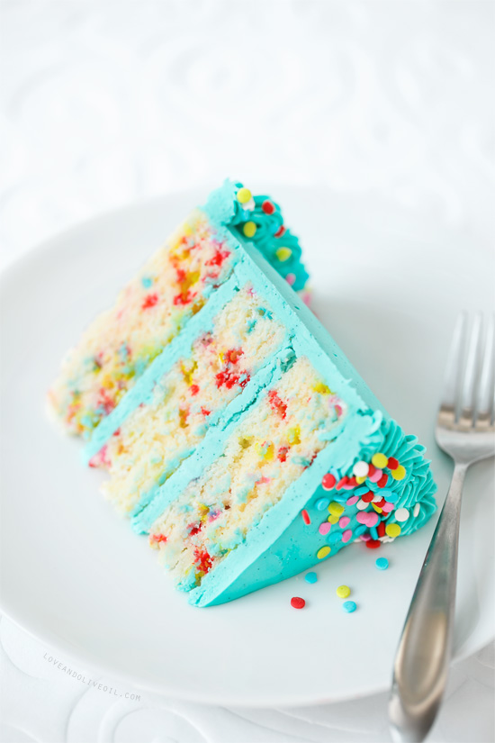Frosted Funfetti Layer Cake from @loveandoliveoil