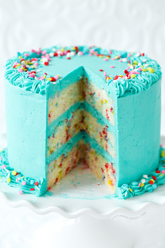 Frosted Funfetti Layer Cake from @loveandoliveoil