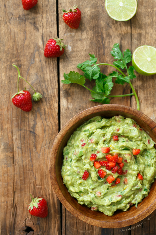 Fresh Strawberry & Lime Guacamole from @loveandoliveoil