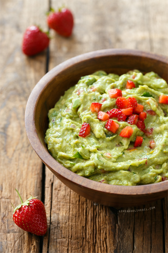 Fresh Strawberry & Lime Guacamole from @loveandoliveoil