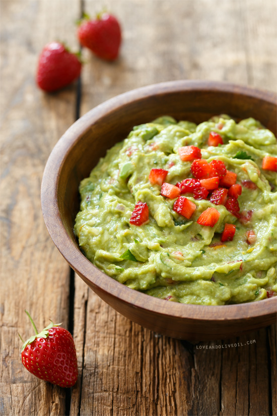 Fresh Strawberry & Lime Guacamole from @loveandoliveoil