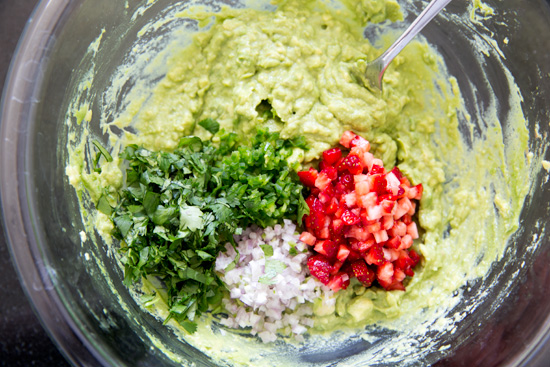 Fresh Strawberry & Lime Guacamole from @loveandoliveoil