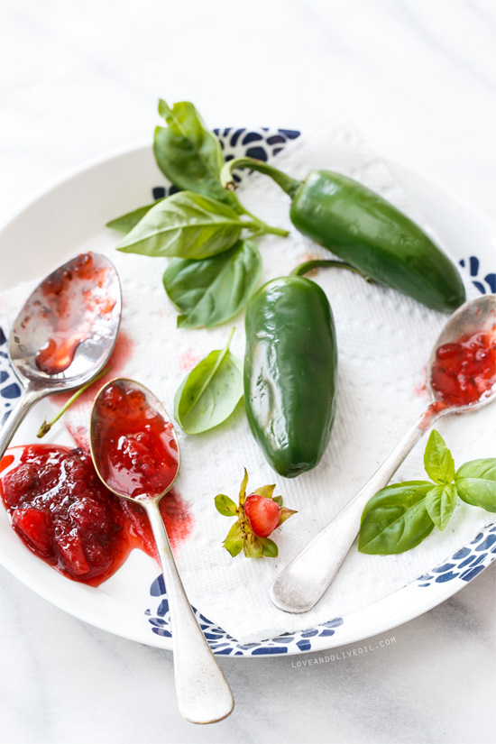 Strawberry Jalapeño and Strawberry Basil Jam from @loveandoliveoil