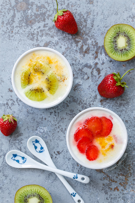Brûléed Yogurt with Strawberries and Kiwis from @loveandoliveoil