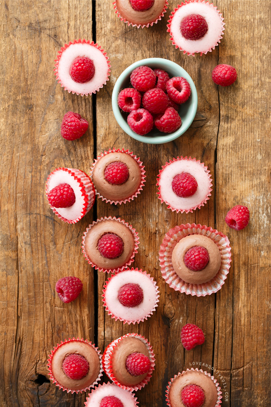 No-Bake White and Dark Chocolate Raspberry Mousse Tartlets from @loveandoliveoil