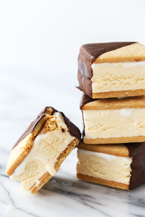 Chocolate-Dipped S'Mores Ice Cream Sandwiches from @loveandoliveoil