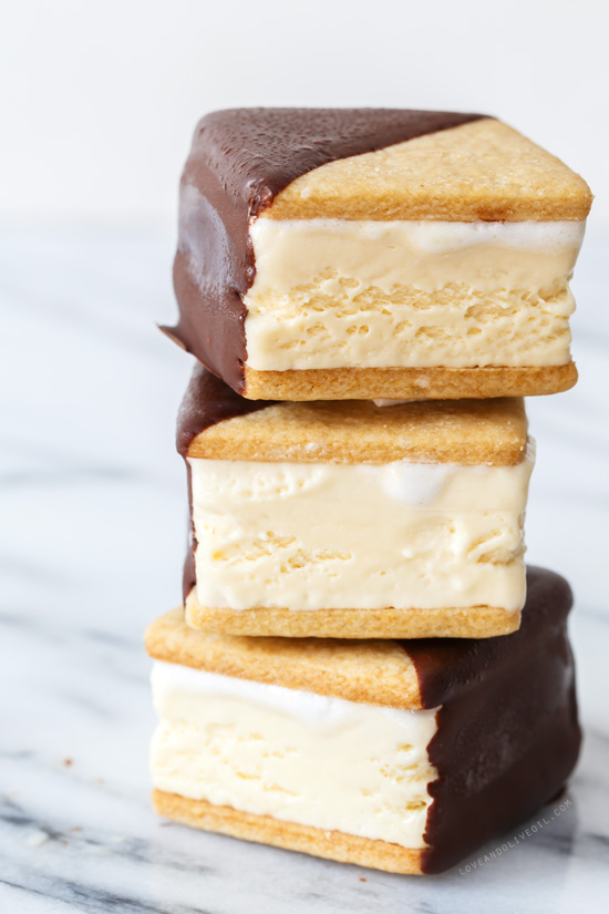 Chocolate-Dipped S'Mores Ice Cream Sandwiches from @loveandoliveoil