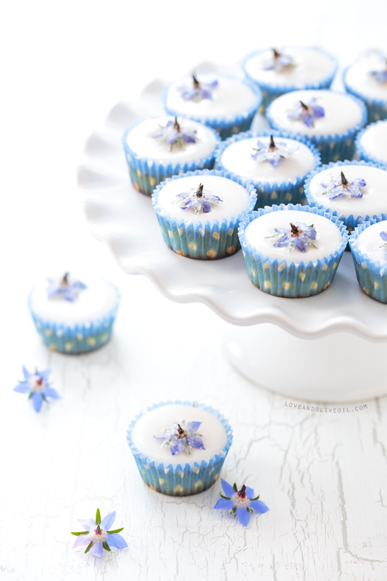 Almond Fairy Cakes with Candied Borage Flowers from @loveandoliveoil