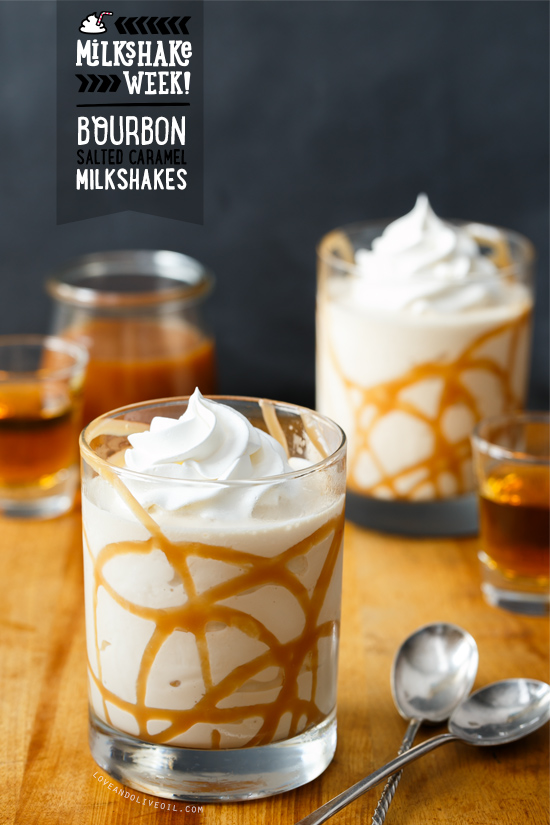 Bourbon Salted Caramel Milkshakes for #MilkshakeWeek from @loveandoliveoil