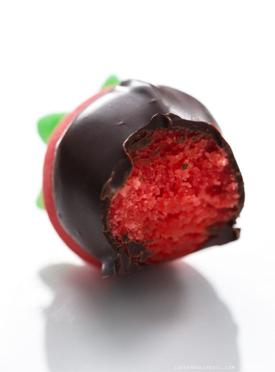 Chocolate-covered Marzipan Strawberries made with Homemade Marzipan from @loveandoliveoil
