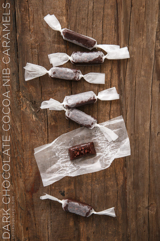 dark chocolate cocoa nib caramels