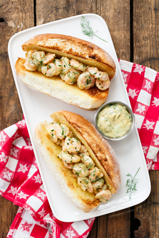 Shrimp Rolls with Herb Brown Butter Mayo from www.loveandoliveoil.com