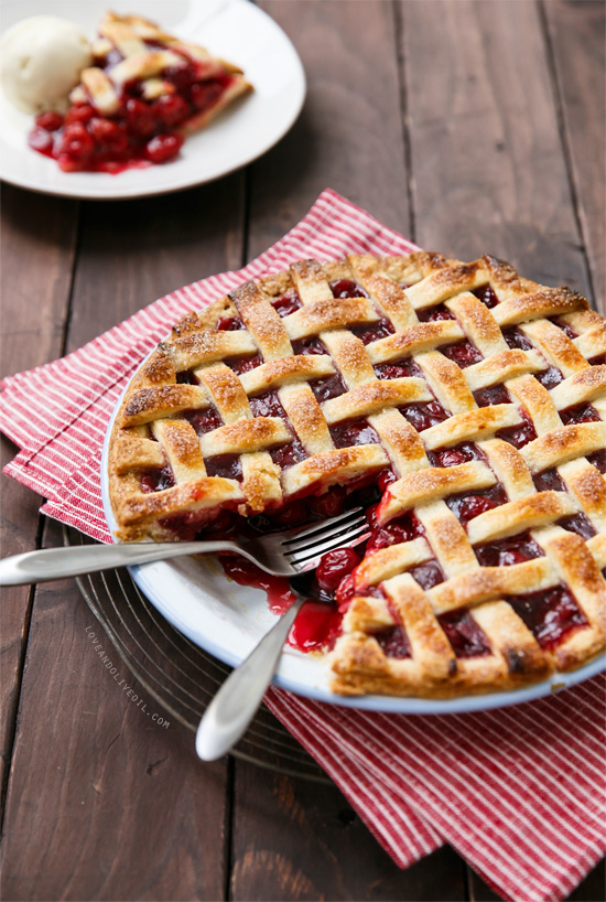 Sour Cherry Pie with Lattice Top from www.loveandoliveoil.com