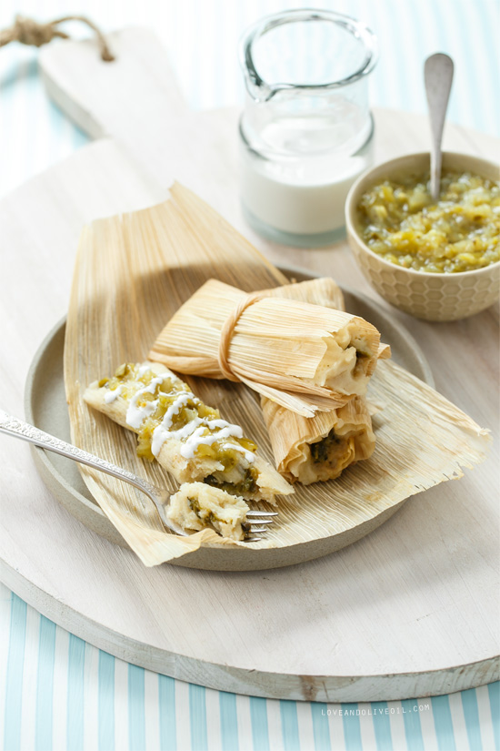 Homemade Roasted Poblano and Cheese Tamales