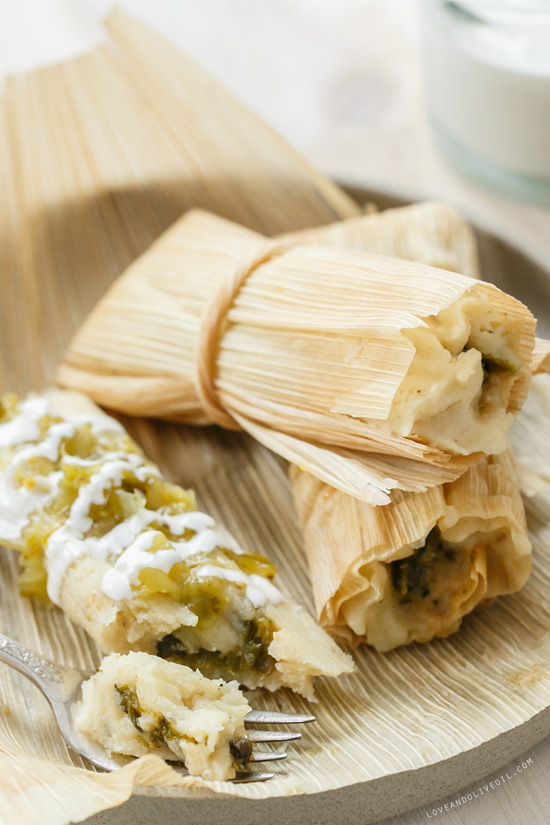 Homemade Roasted Poblano and Cheese Tamales