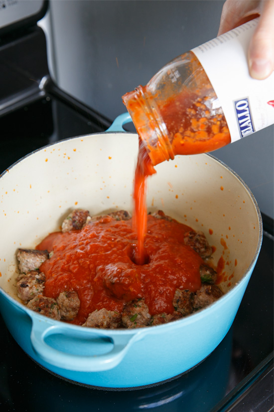 Homemade meatballs for Spicy Italian Meatball Sandwiches