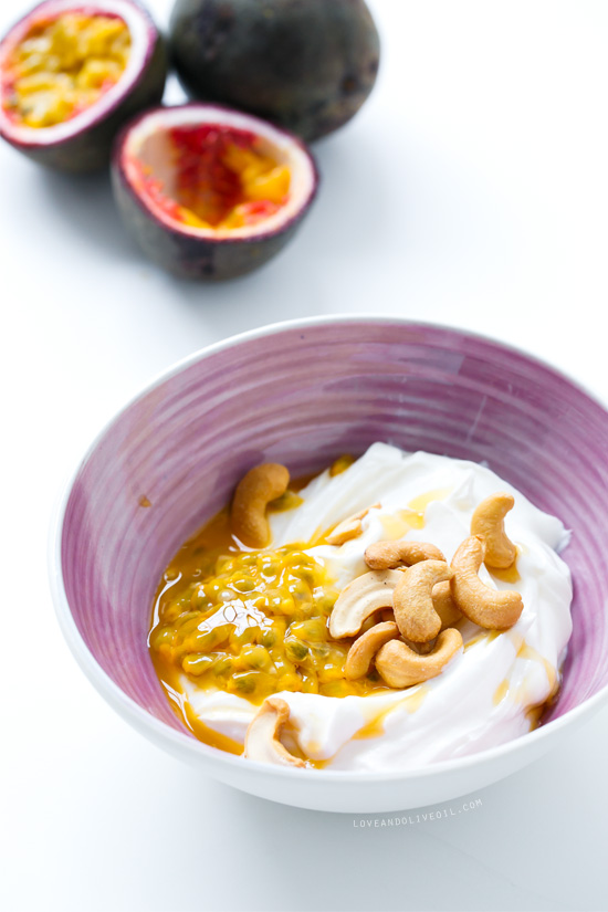 Quick Breakfast Idea: Passion Fruit Greek Yogurt with Cashews and