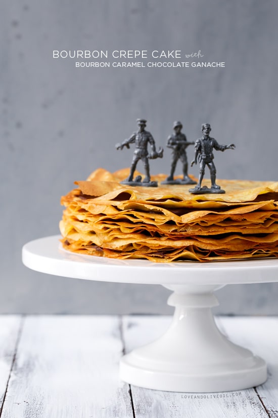 Bourbon Crepe Cake with Bourbon Caramel Chocolate Ganache