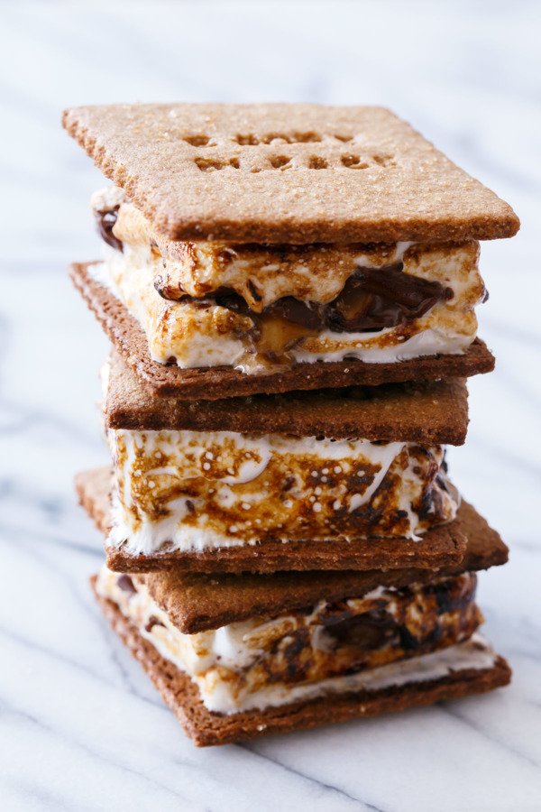 Goo Goo Cluster S'mores with Homemade Graham Crackers and Marshmallows