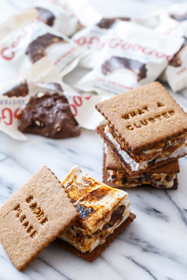 Homemade Goo Goo Cluster S'mores with Homemade Graham Crackers recipe