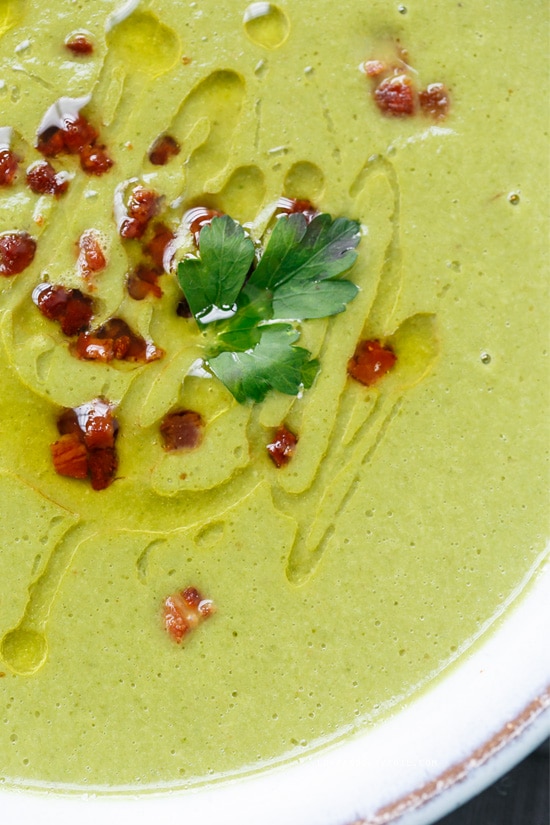 Creamy Spinach and Pear Soup with Pancetta