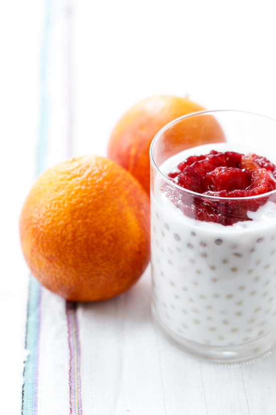 Coconut Tapioca Pudding with Sliced Blood Orange and Raw Sugar Crunch