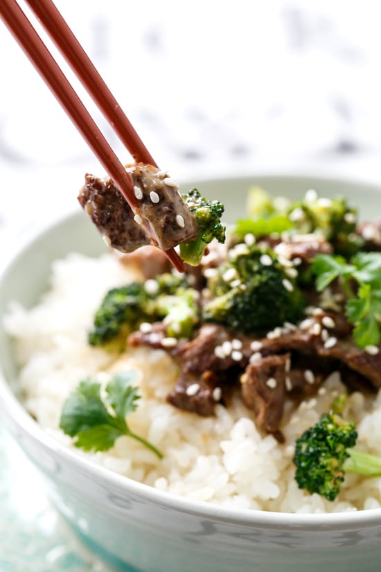 Coconut Beef & Broccoli Stir Fry Rice Bowls