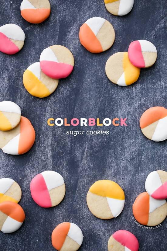 Colorblock Sugar Cookies - Lemon Sugar Cookies Dipped in Colored Candy Coating