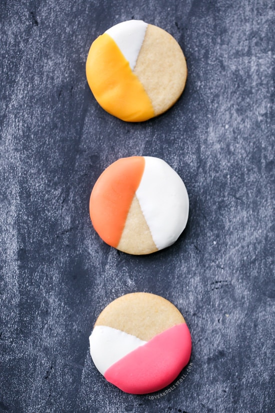 Colorblock Sugar Cookies - Lemon Sugar Cookies Dipped in Colored Candy Coating