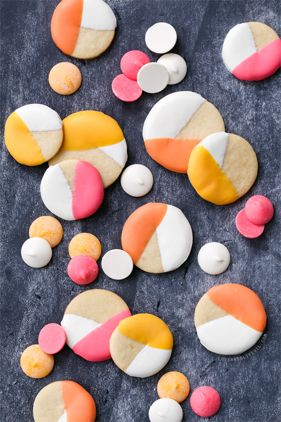 Colorblock Sugar Cookies - Lemon Sugar Cookies Dipped in Colored Candy Coating