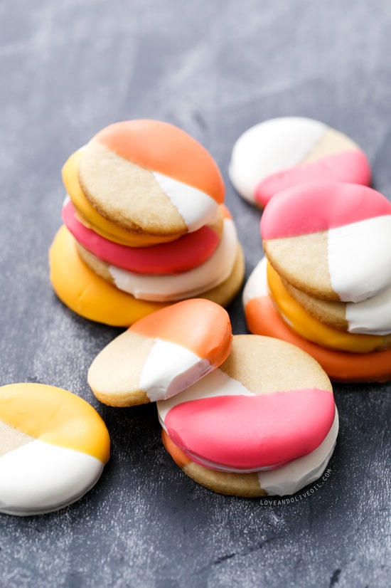 Colorblock Sugar Cookies - Lemon Sugar Cookies Dipped in Colored Candy Coating