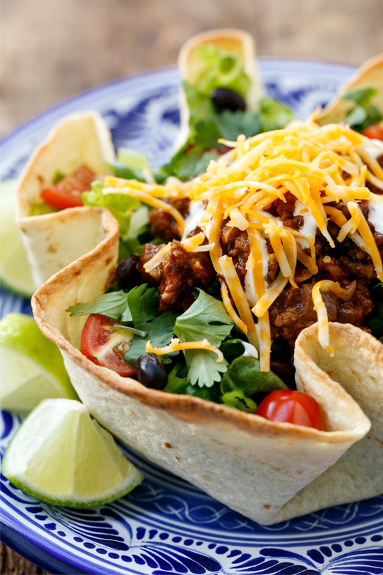 Beef Taco Salad with Homemade Tortilla Bowls