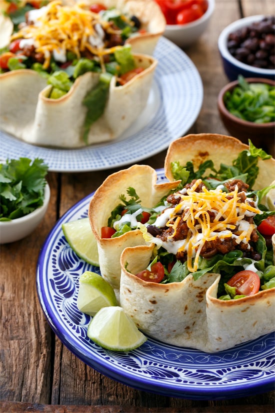 Beef Taco Salad with Homemade Tortilla Bowls