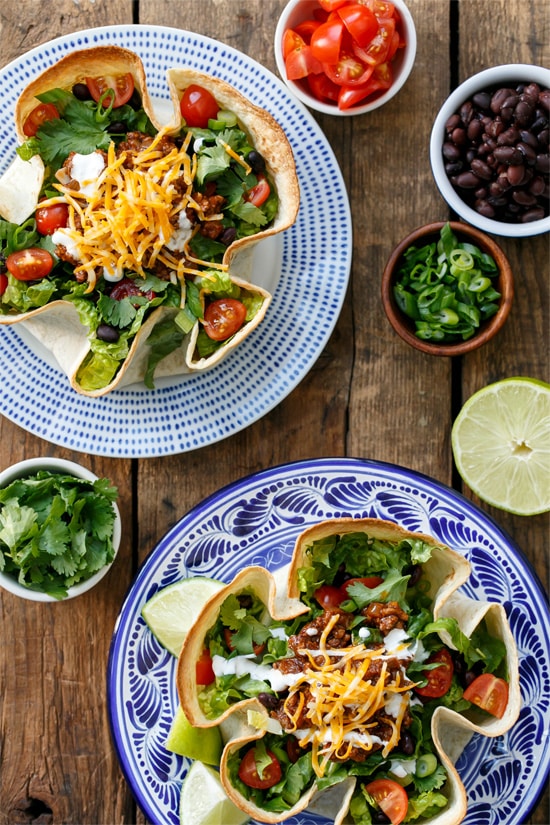 Beef Taco Salad with Homemade Tortilla Bowls