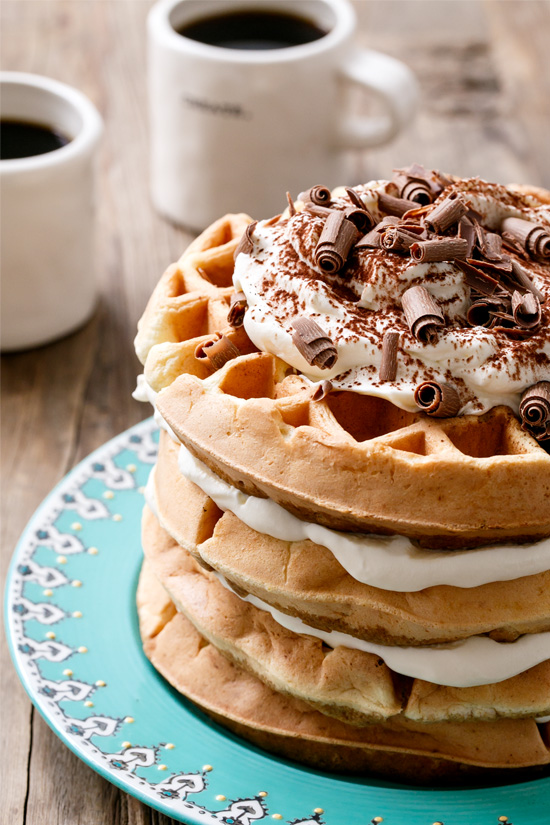 Tiramisu Waffle Cake with Mascarpone Filling