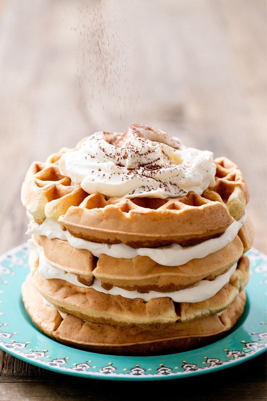 Tiramisu Waffle Cake with Mascarpone Filling