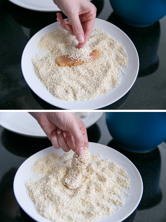 Sweet Chili Sesame Chicken, coated in crunchy sesame seeds