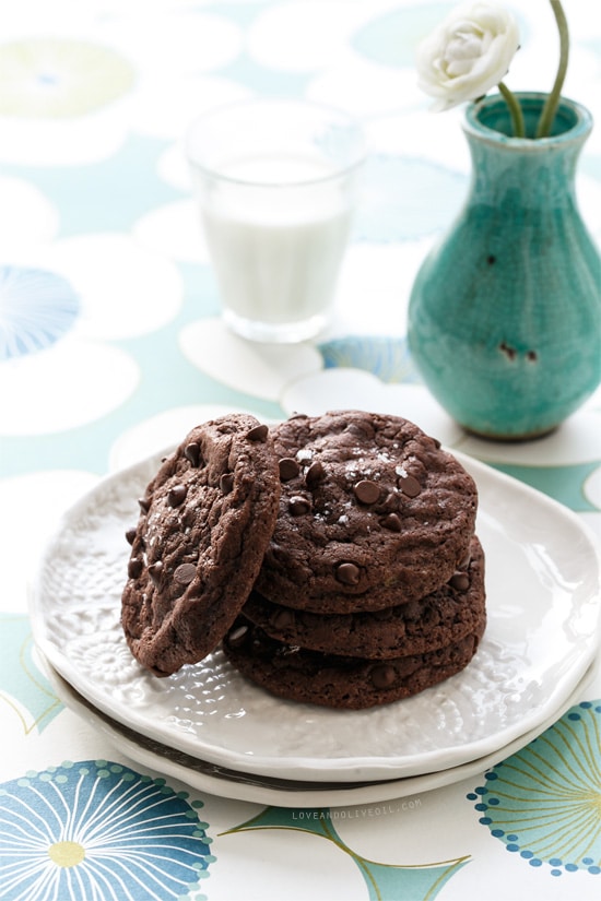 Double Chocolate Peanut Butter Stuffed Cookies with Sea Salt