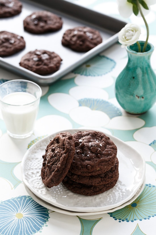 Double Chocolate Peanut Butter Stuffed Cookies with Sea Salt