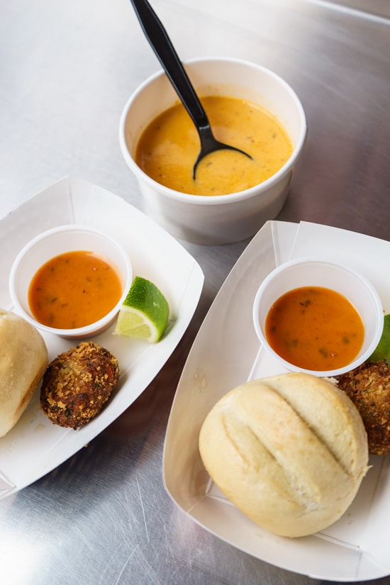 Crab Bisque and Crab Cakes at Tracy's King Crab Shack, Juneau, Alaska