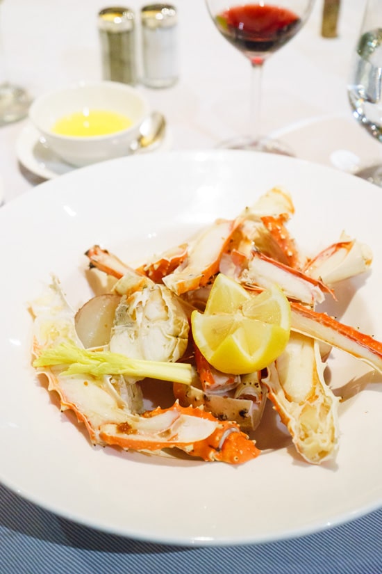 Steamed King Crab Legs at Crown Grill steakhouse aboard the Ruby Princess