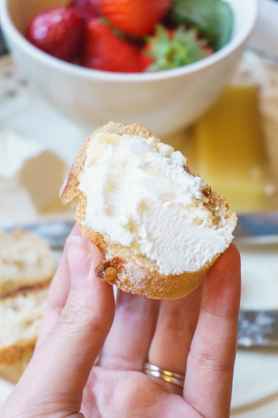 Baguette, beurre salé (salted butter) and fresh goat cheese: the perfect Paris dinner.