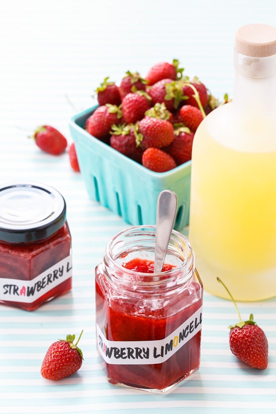 Strawberry Limoncello Jam with Ripe Local Strawberries and Homemade Limoncello