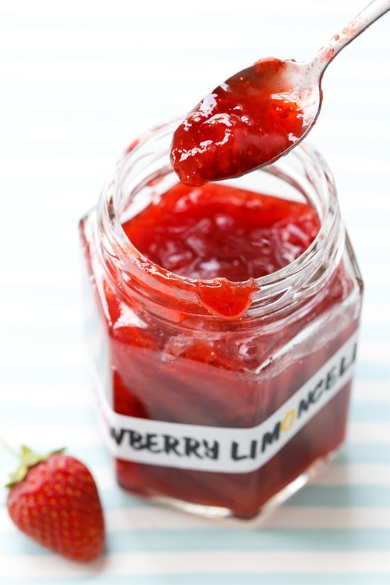 Luscious Strawberry Limoncello Jam, perfectly sweet with a hint of lemon liqueur.