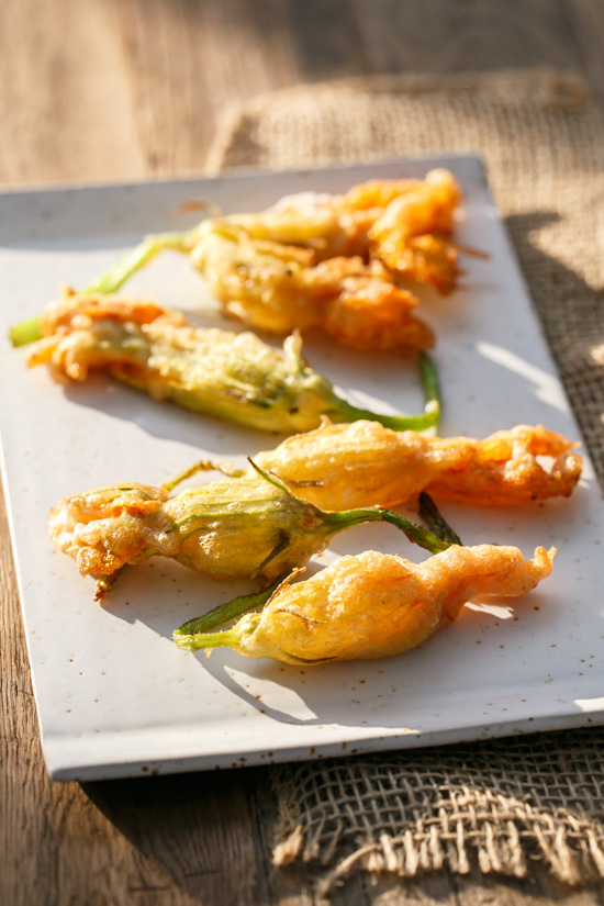 Goat Cheese-Stuffed and Beer-Battered Fried Zucchini Blossoms