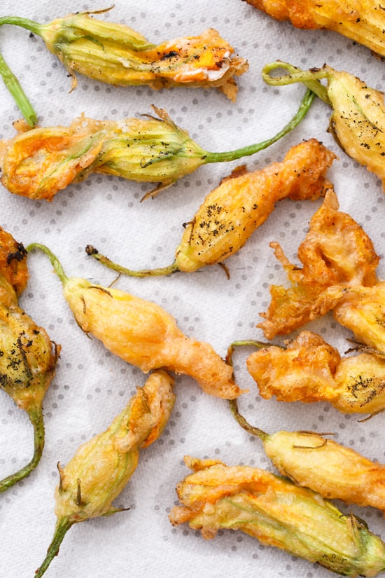 Goat Cheese-Stuffed and Beer-Battered Fried Zucchini Blossoms