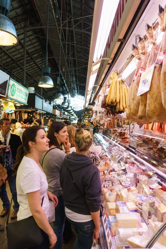 Cured meat galore at La Boqueria, Barcelona Spain