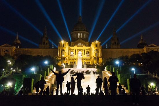 view of Museu Nacional d'Art de Catalunya from the Magic Fountain (Font Màgica de Montjuïc), Barcelona Spain